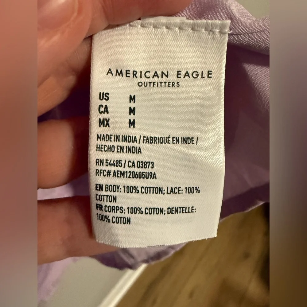 American Eagle Purple Tiered Peasant Mini Dress Size Medium Cottagecore Prairie - Picture 9 of 10